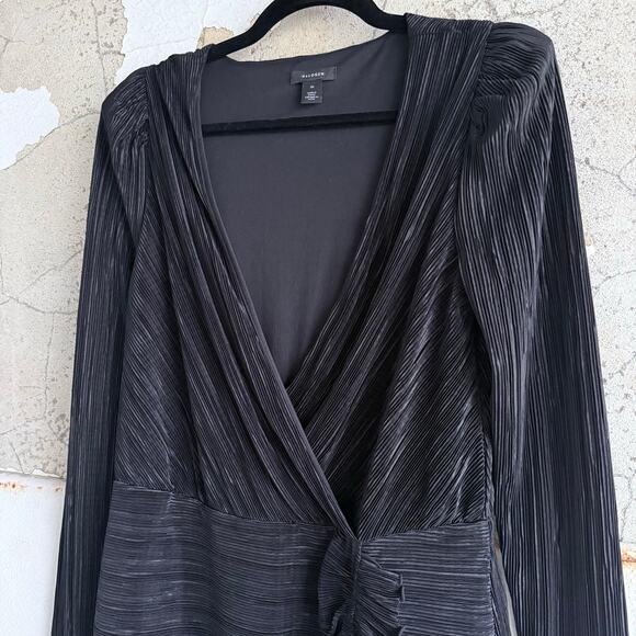 Halogen Mini Dress Plisse Pleased Surplice Long Sleeve Party Cocktail Womens M - Picture 6 of 9